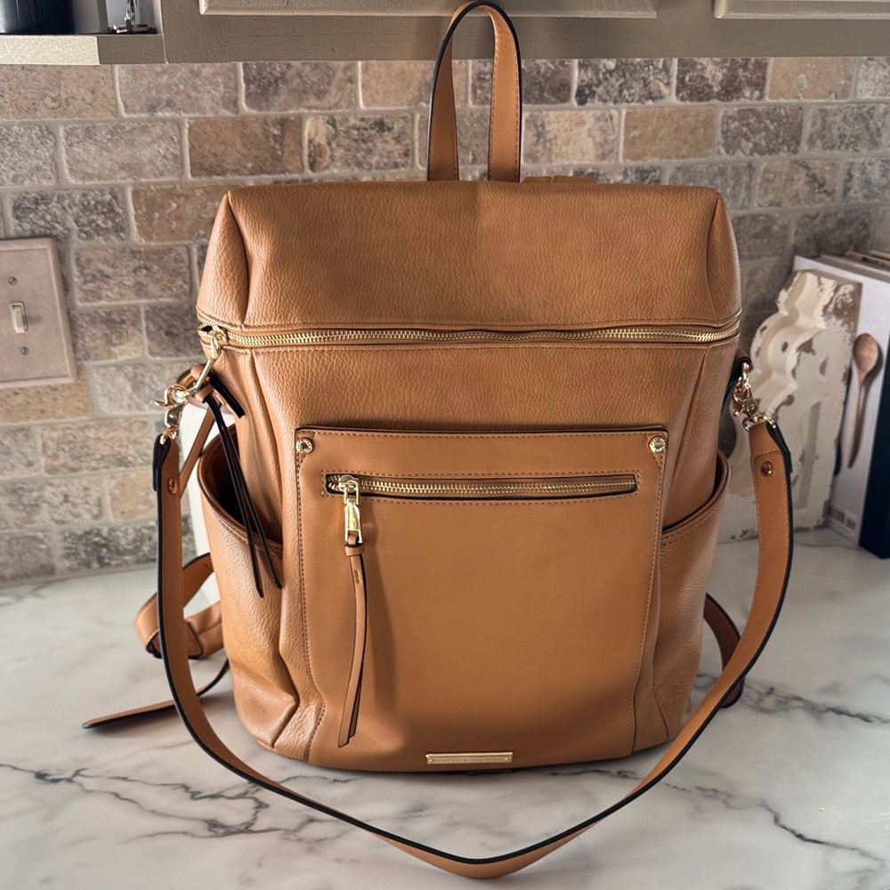 Stylish Tan Poppy & Peonies Leather Backpack